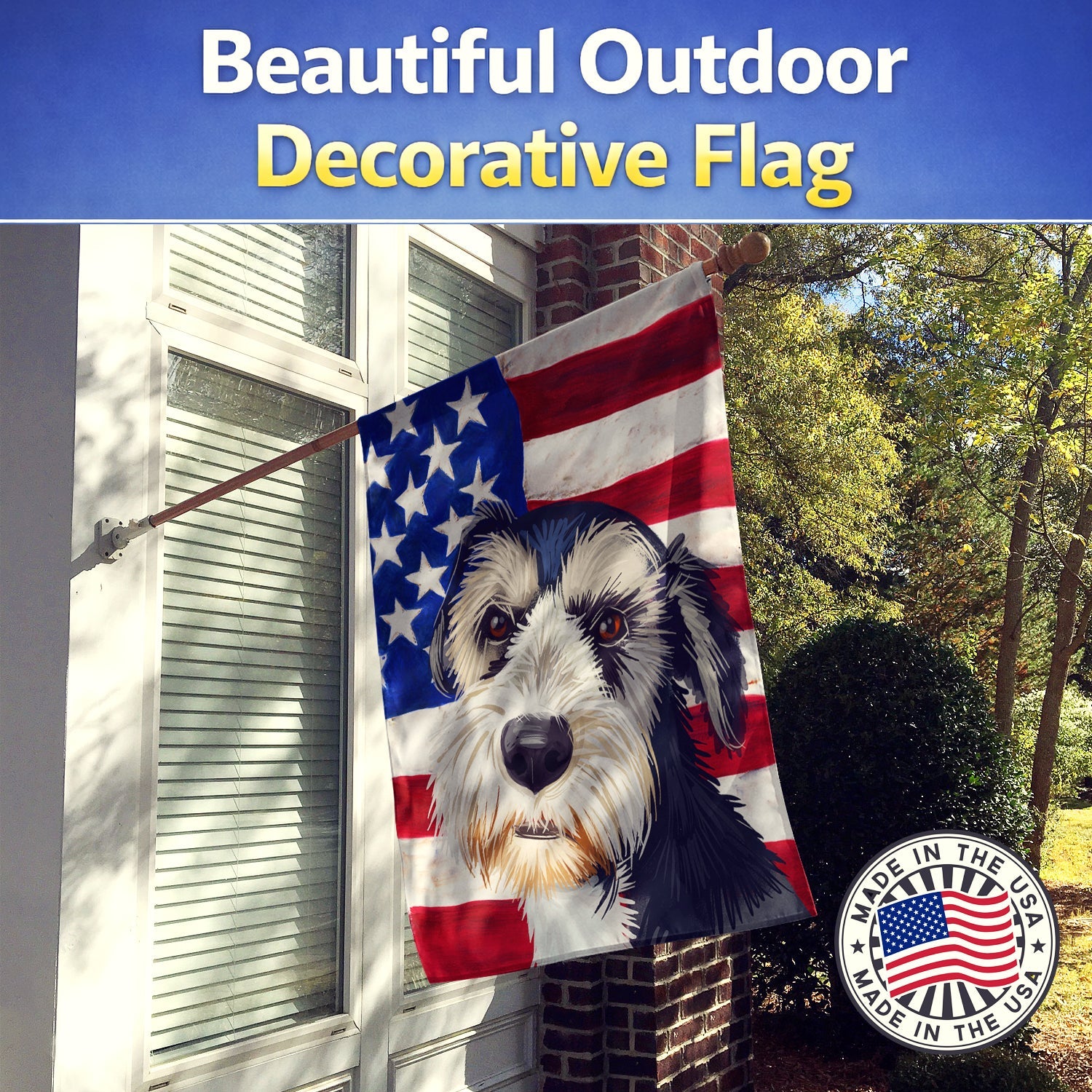 Griffon Nivernais Dog American Flag House Flag 28x40 Porch Sleeve Pole Decorative Outside Yard Banner Artwork Wall Hanging, Polyester