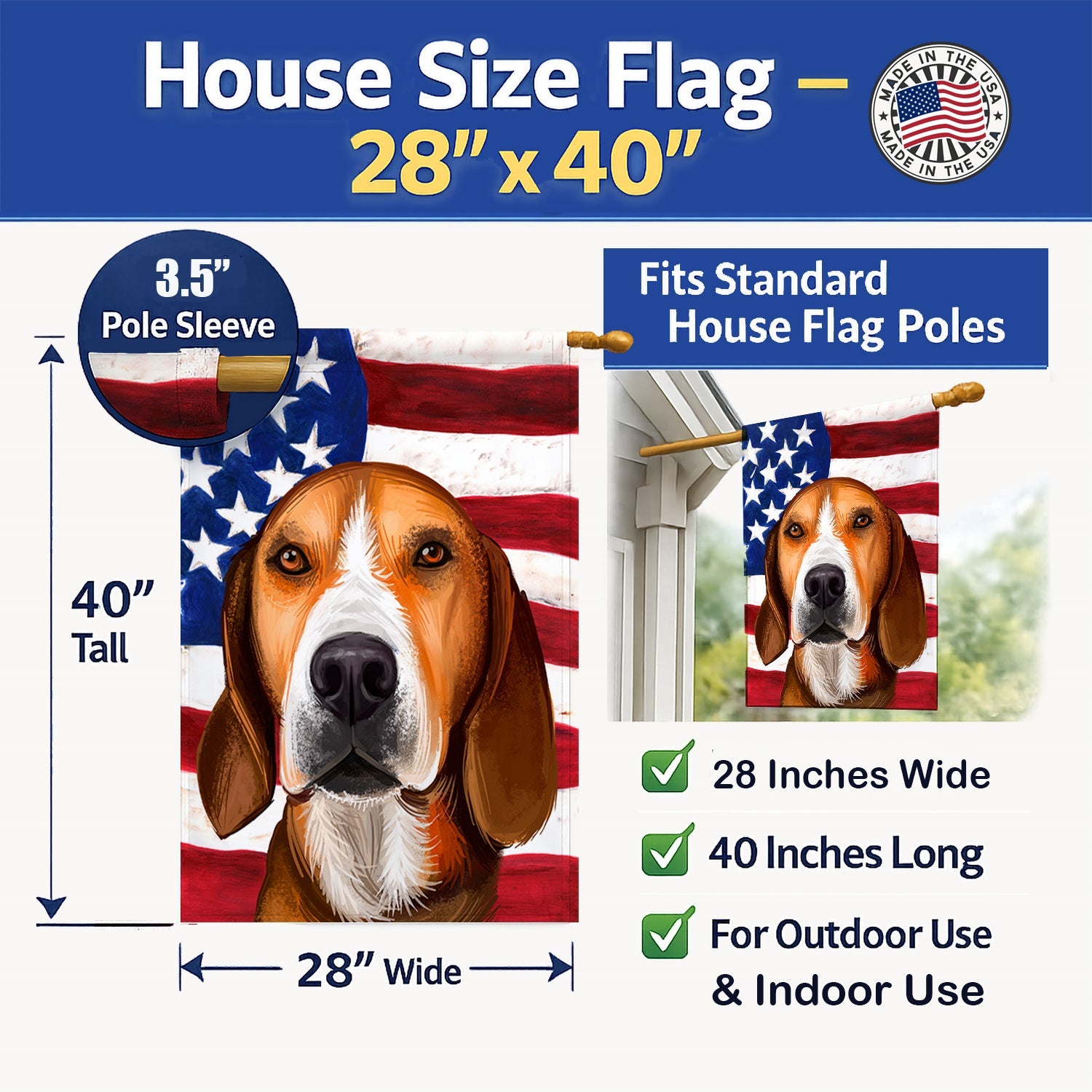 Hamiltonstovare Dog American Flag House Flag 28x40 Porch Sleeve Pole Decorative Outside Yard Banner Artwork Wall Hanging, Polyester