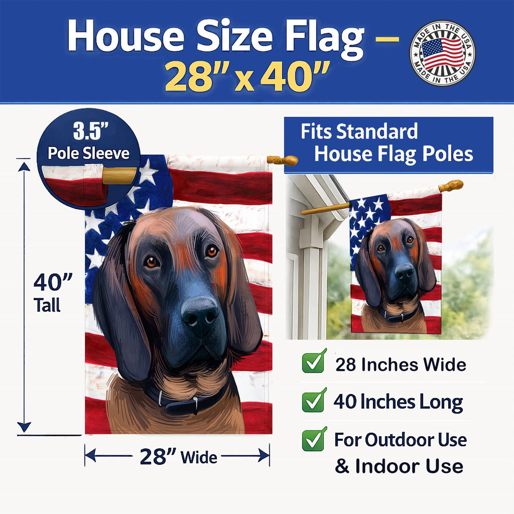 Hanover Hound Dog American Flag House Flag 28x40 Porch Sleeve Pole Decorative Outside Yard Banner Artwork Wall Hanging, Polyester