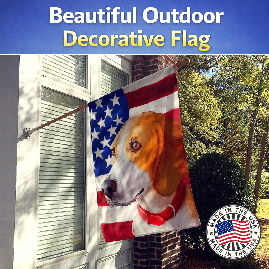 Harrier Dog American Flag House Flag 28x40 Porch Sleeve Pole Decorative Outside Yard Banner Artwork Wall Hanging, Polyester