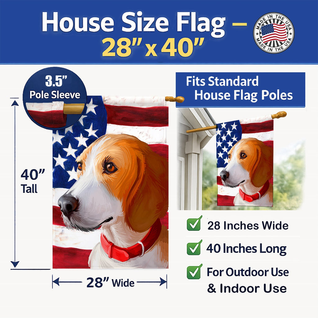 Harrier Dog American Flag House Flag 28x40 Porch Sleeve Pole Decorative Outside Yard Banner Artwork Wall Hanging, Polyester