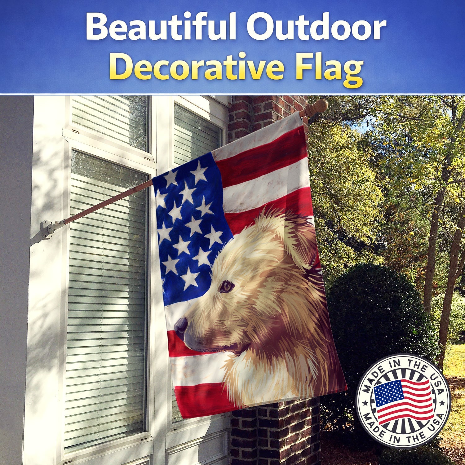 Himalayan Sheepdog Dog American Flag House Flag 28x40 Porch Sleeve Pole Decorative Outside Yard Banner Artwork Wall Hanging, Polyester