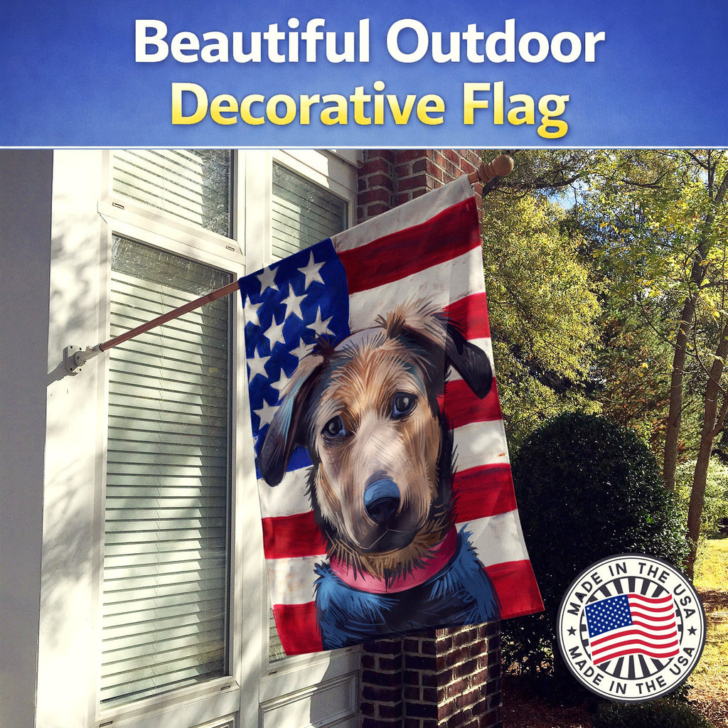 Huntaway Dog American Flag House Flag 28x40 Porch Sleeve Pole Decorative Outside Yard Banner Artwork Wall Hanging, Polyester