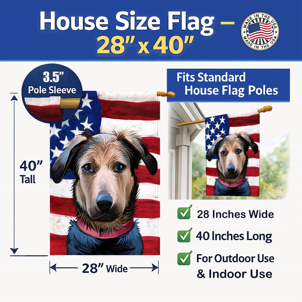 Huntaway Dog American Flag House Flag 28x40 Porch Sleeve Pole Decorative Outside Yard Banner Artwork Wall Hanging, Polyester