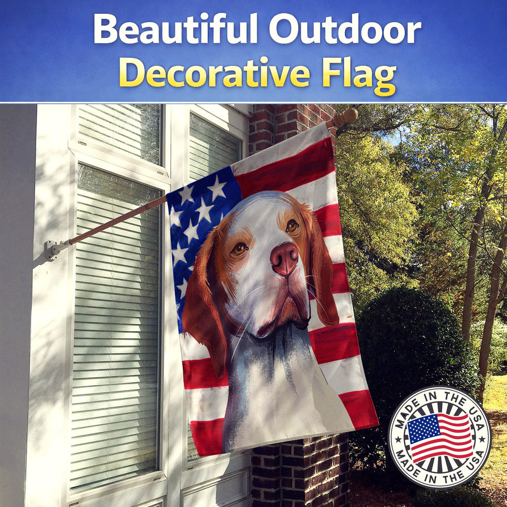 Hunting Dog American Flag House Flag 28x40 Porch Sleeve Pole Decorative Outside Yard Banner Artwork Wall Hanging, Polyester