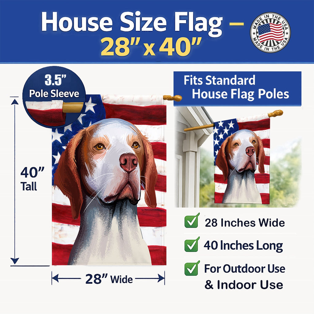 Hunting Dog American Flag House Flag 28x40 Porch Sleeve Pole Decorative Outside Yard Banner Artwork Wall Hanging, Polyester