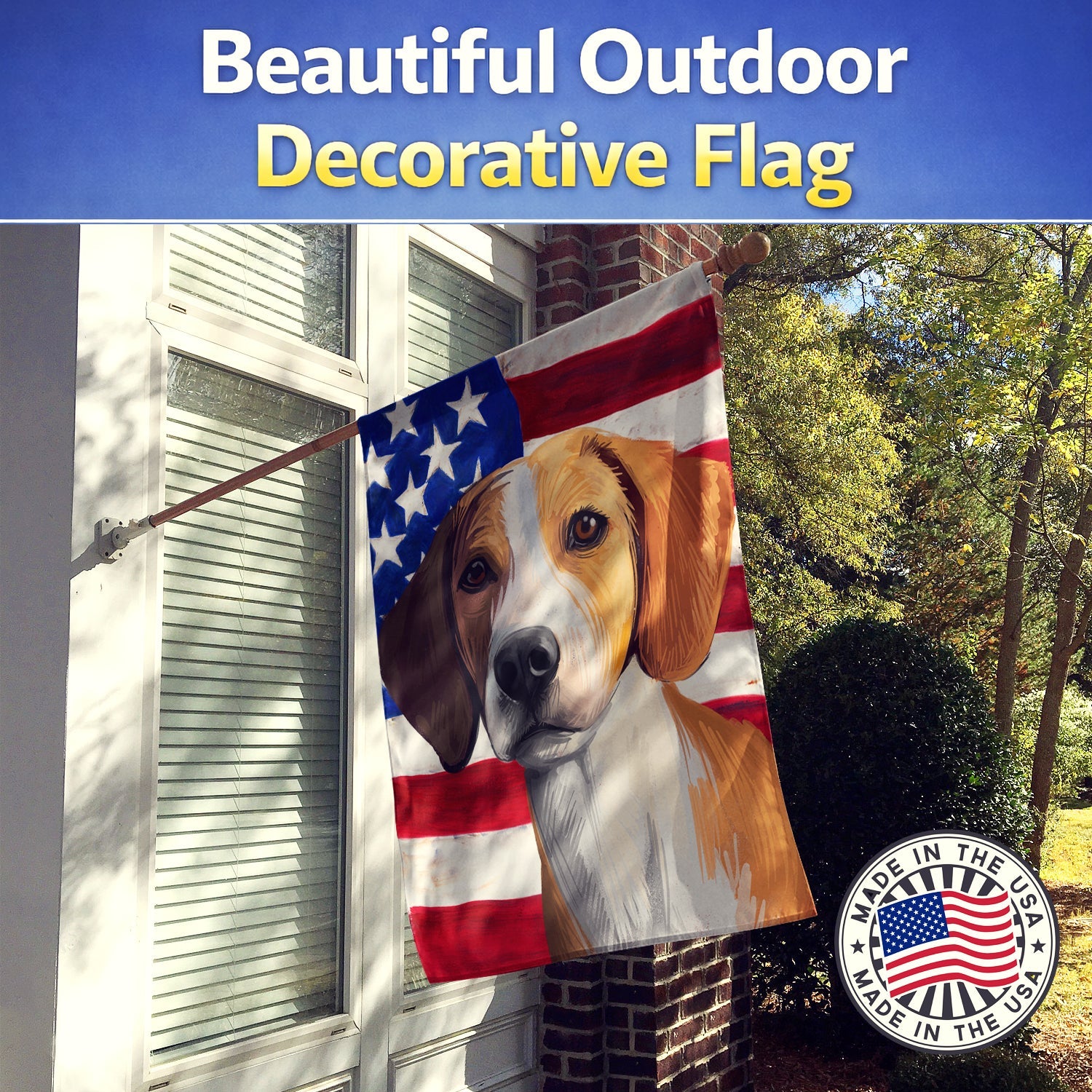 Hygenhund Dog American Flag House Flag 28x40 Porch Sleeve Pole Decorative Outside Yard Banner Artwork Wall Hanging, Polyester
