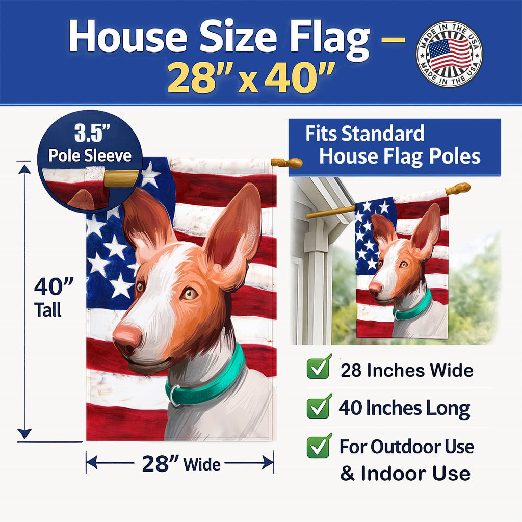 Ibizan Hound Dog American Flag House Flag 28x40 Porch Sleeve Pole Decorative Outside Yard Banner Artwork Wall Hanging, Polyester
