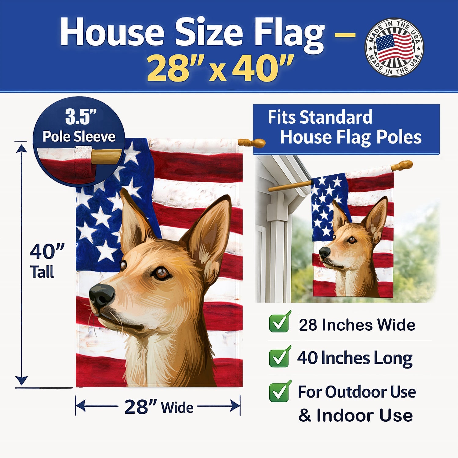 Indian pariah dog American Flag House Flag 28x40 Porch Sleeve Pole Decorative Outside Yard Banner Artwork Wall Hanging, Polyester