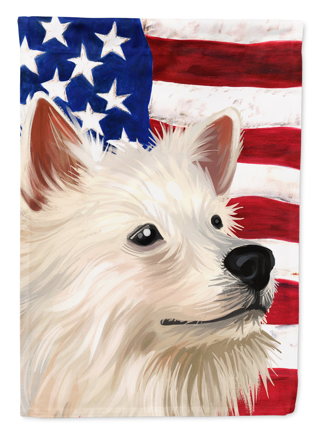 Indian Spitz Dog American Flag House Flag 28x40 Porch Sleeve Pole Decorative Outside Yard Banner Artwork Wall Hanging, Polyester
