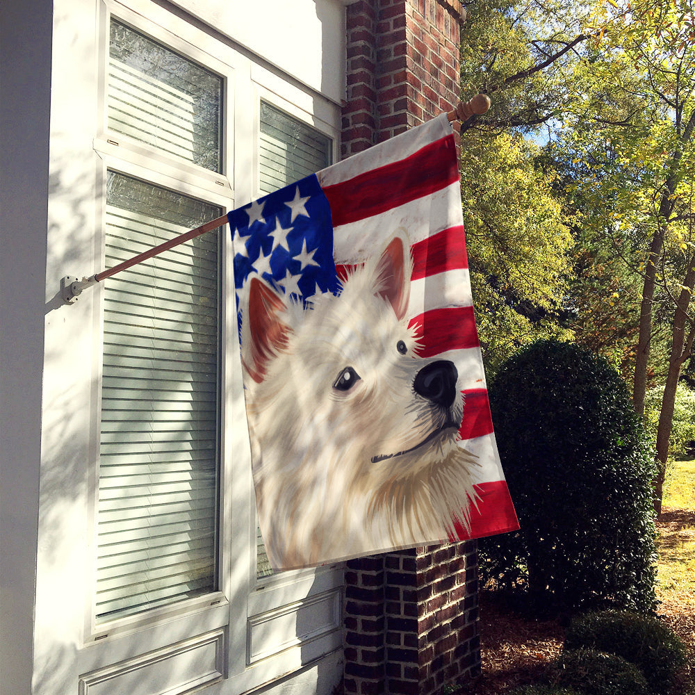Indian Spitz Dog American Flag House Flag 28x40 Porch Sleeve Pole Decorative Outside Yard Banner Artwork Wall Hanging, Polyester