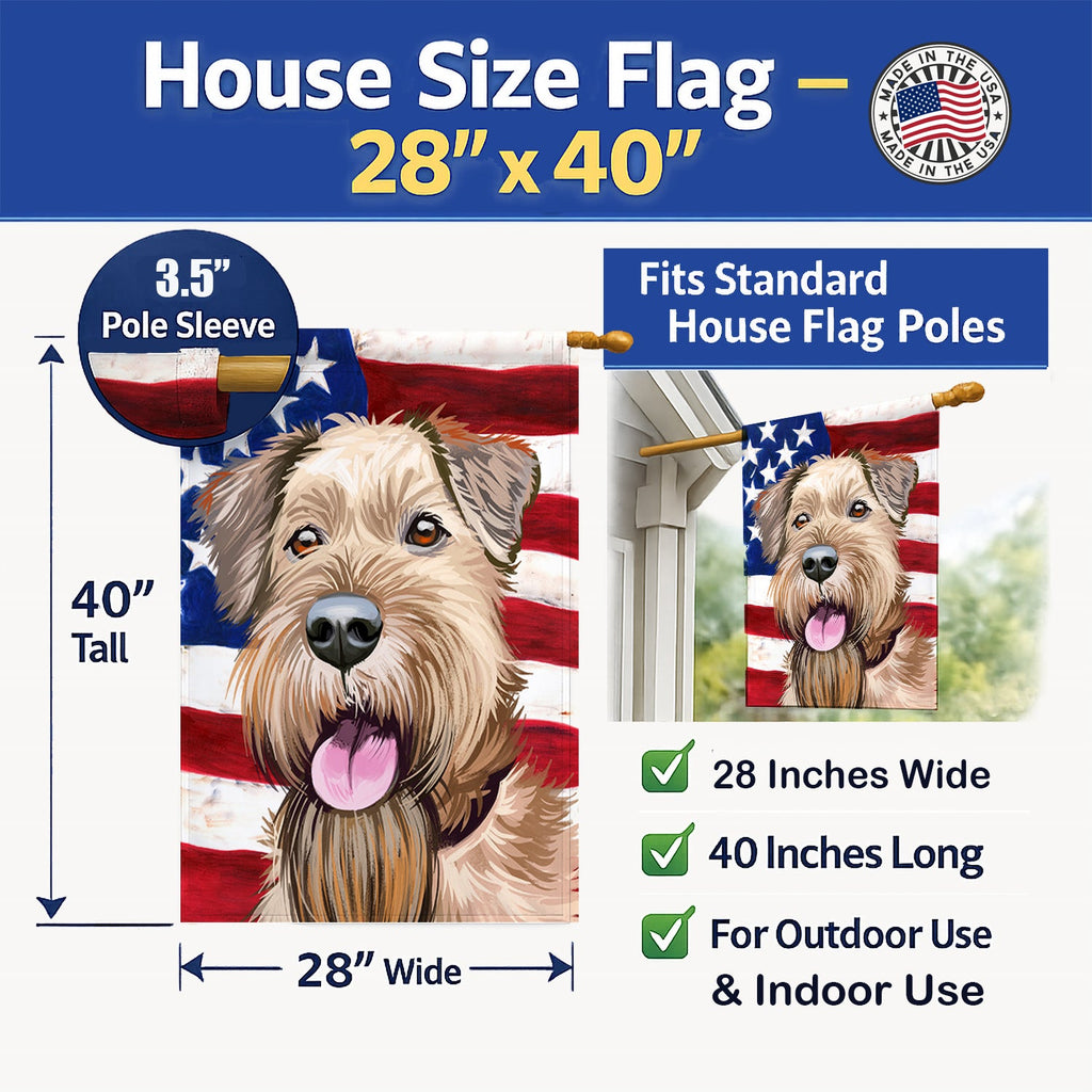 Irish Terrier American Flag House Flag 28x40 Porch Sleeve Pole Decorative Outside Yard Banner Artwork Wall Hanging, Polyester