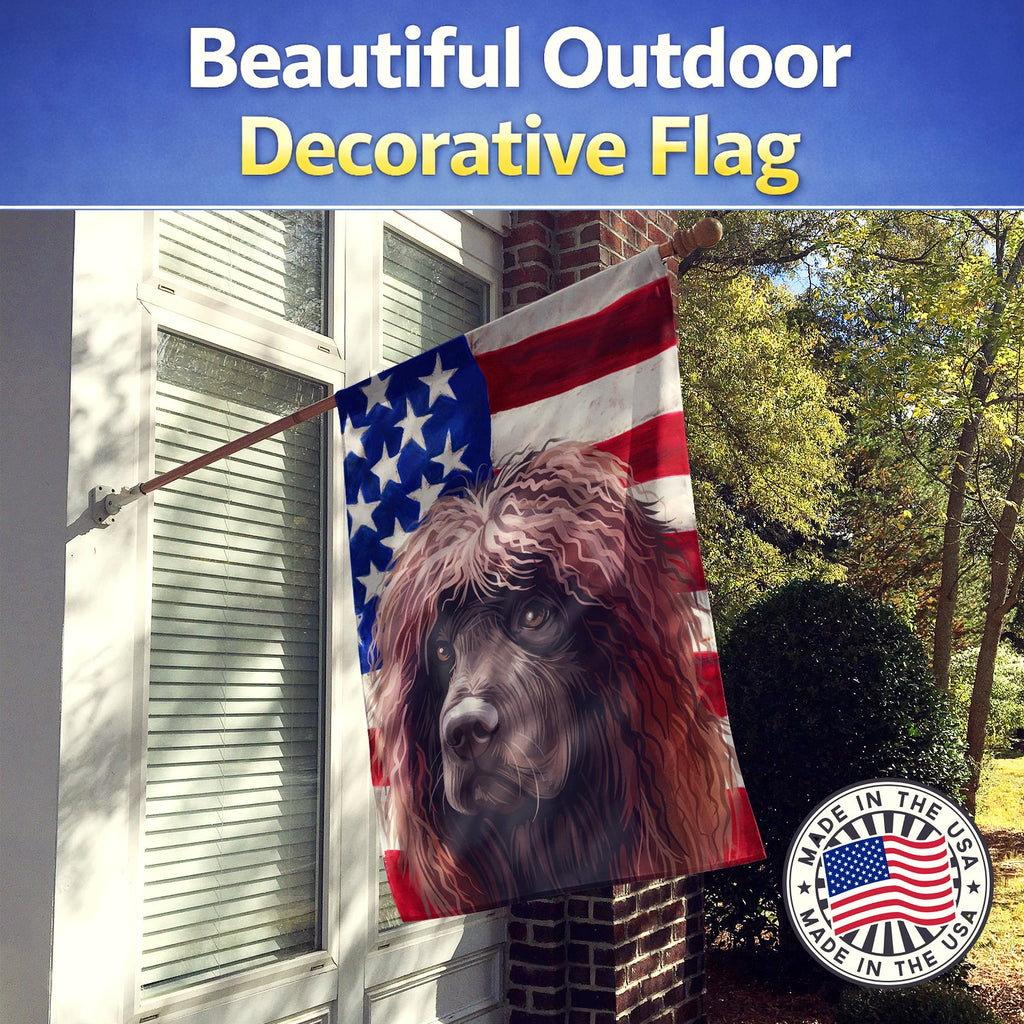 Irish Water Spaniel American Flag House Flag 28x40 Porch Sleeve Pole Decorative Outside Yard Banner Artwork Wall Hanging, Polyester