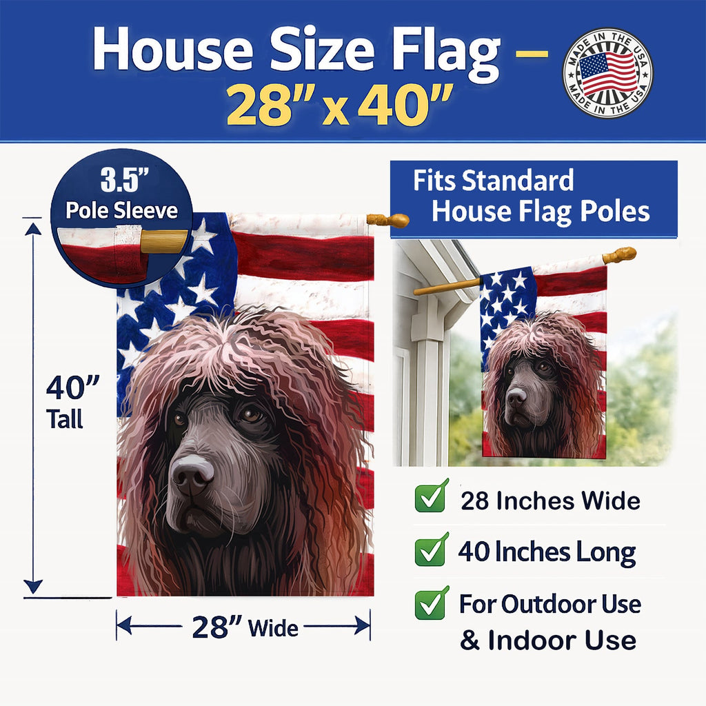 Irish Water Spaniel American Flag House Flag 28x40 Porch Sleeve Pole Decorative Outside Yard Banner Artwork Wall Hanging, Polyester