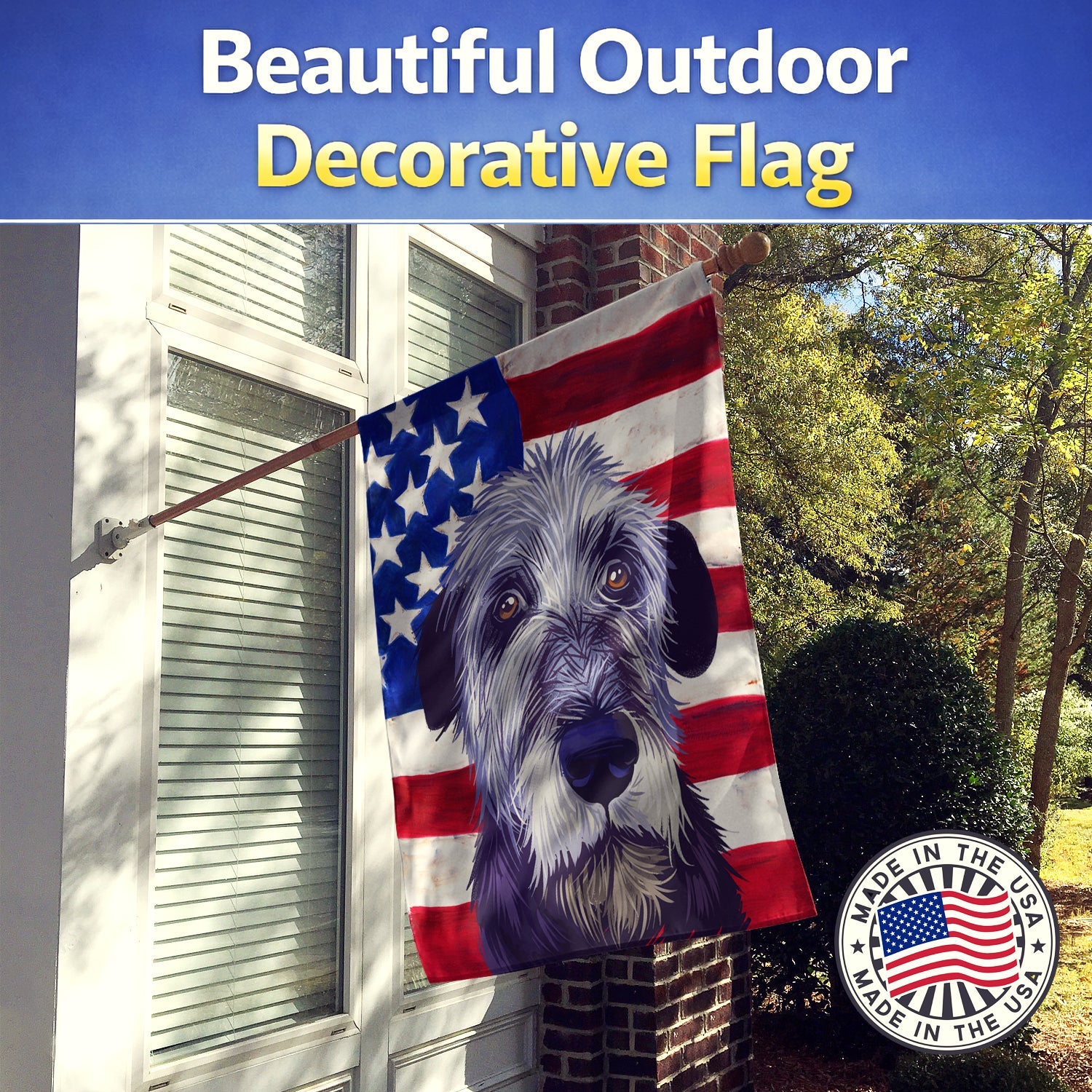 Irish Wolfhound American Flag House Flag 28x40 Porch Sleeve Pole Decorative Outside Yard Banner Artwork Wall Hanging, Polyester