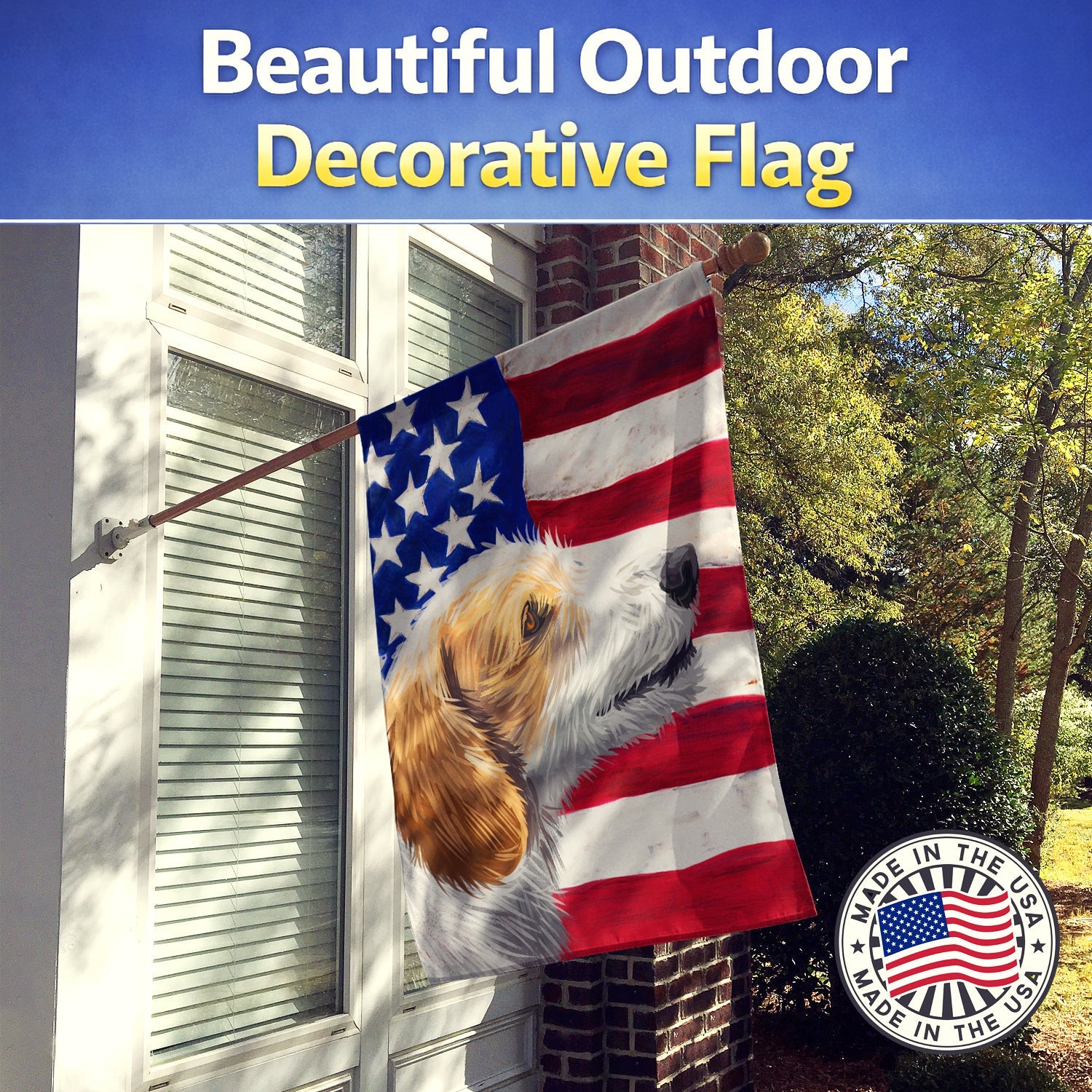 Istrian Coarse-haired Hound American Flag House Flag 28x40 Porch Sleeve Pole Decorative Outside Yard Banner Artwork Wall Hanging, Polyester