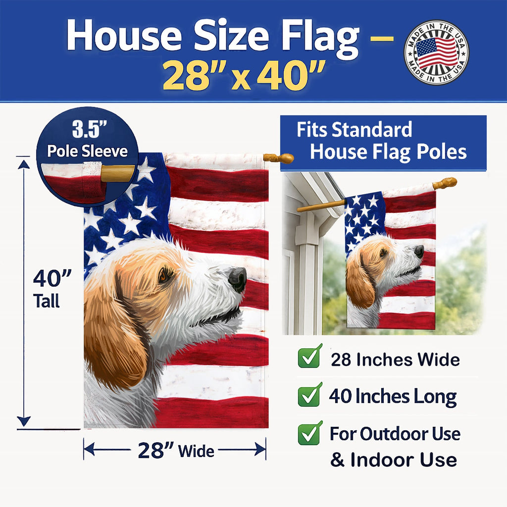 Istrian Coarse-haired Hound American Flag House Flag 28x40 Porch Sleeve Pole Decorative Outside Yard Banner Artwork Wall Hanging, Polyester