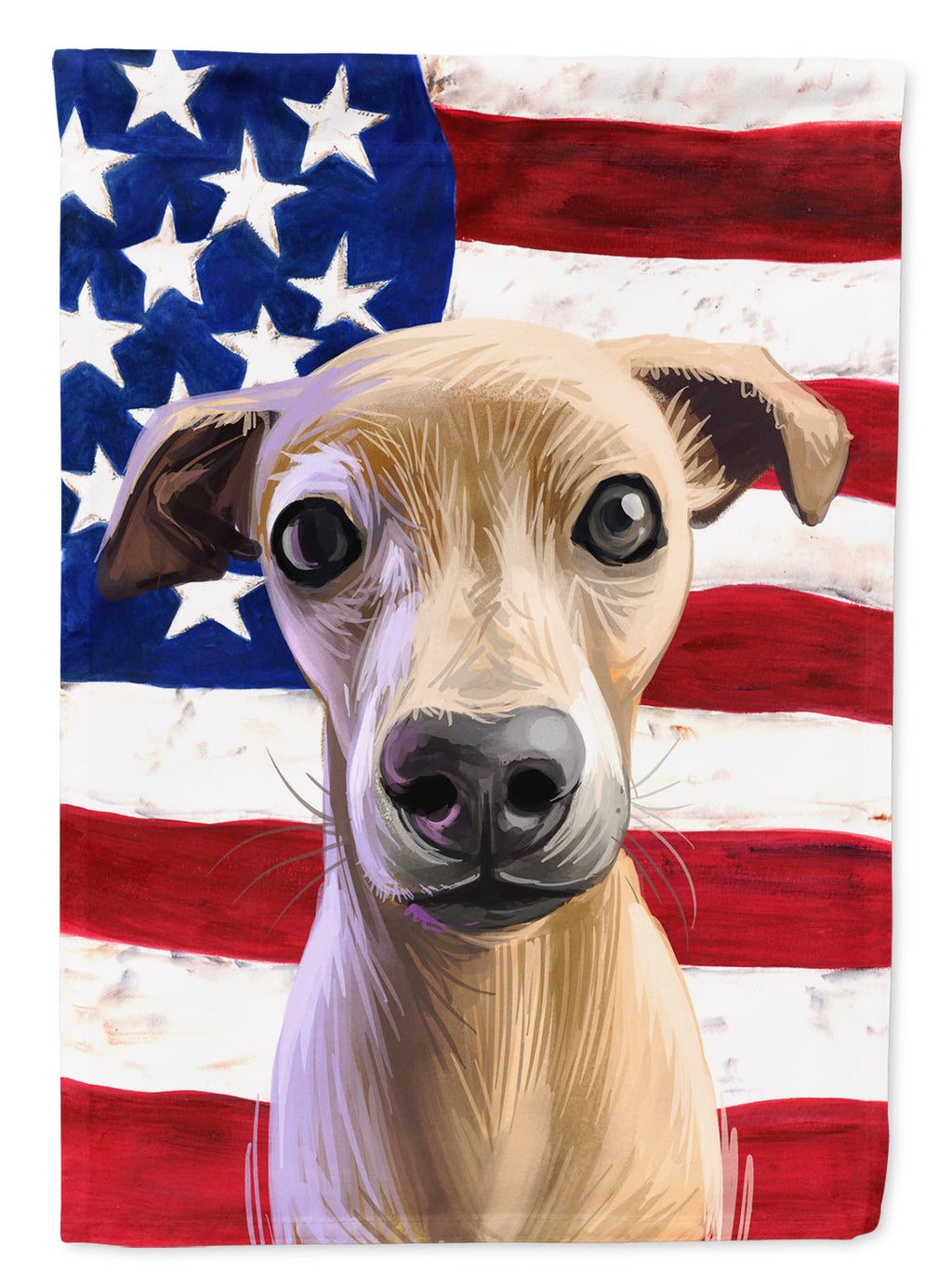 Italian Greyhound American Flag House Flag 28x40 Porch Sleeve Pole Decorative Outside Yard Banner Artwork Wall Hanging, Polyester