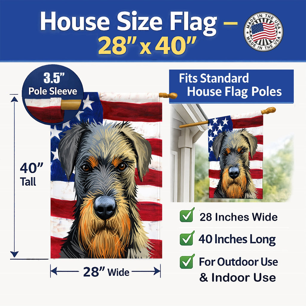 Jagdterrier American Flag House Flag 28x40 Porch Sleeve Pole Decorative Outside Yard Banner Artwork Wall Hanging, Polyester