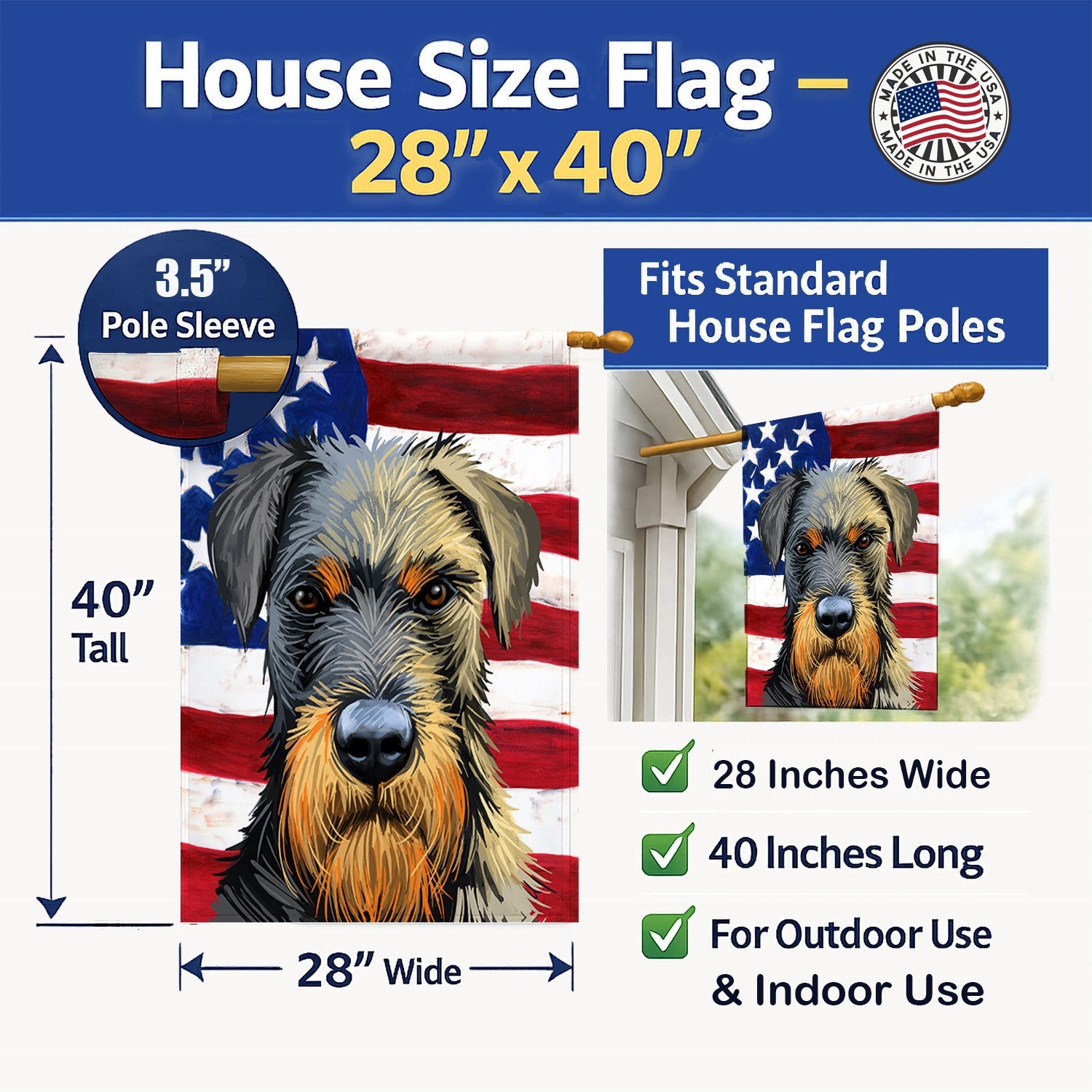 Jagdterrier American Flag House Flag 28x40 Porch Sleeve Pole Decorative Outside Yard Banner Artwork Wall Hanging, Polyester