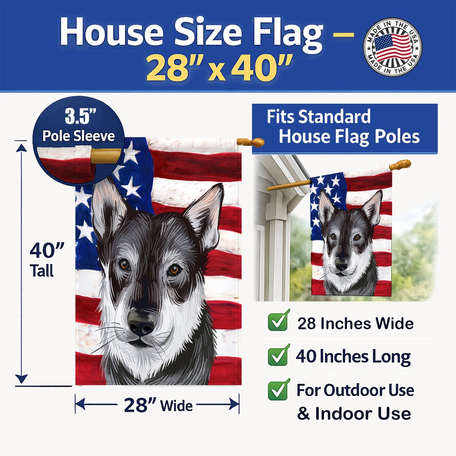 Jamthund American Flag House Flag 28x40 Porch Sleeve Pole Decorative Outside Yard Banner Artwork Wall Hanging, Polyester