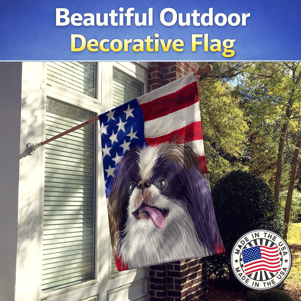 Japanese Chin American Flag House Flag 28x40 Porch Sleeve Pole Decorative Outside Yard Banner Artwork Wall Hanging, Polyester