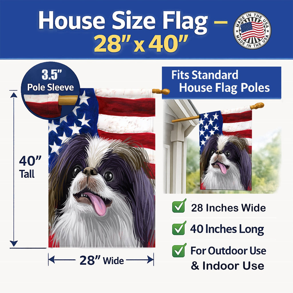 Japanese Chin American Flag House Flag 28x40 Porch Sleeve Pole Decorative Outside Yard Banner Artwork Wall Hanging, Polyester