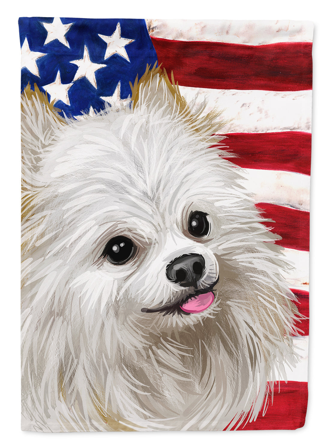 Japanese Spitz American Flag House Flag 28x40 Porch Sleeve Pole Decorative Outside Yard Banner Artwork Wall Hanging, Polyester