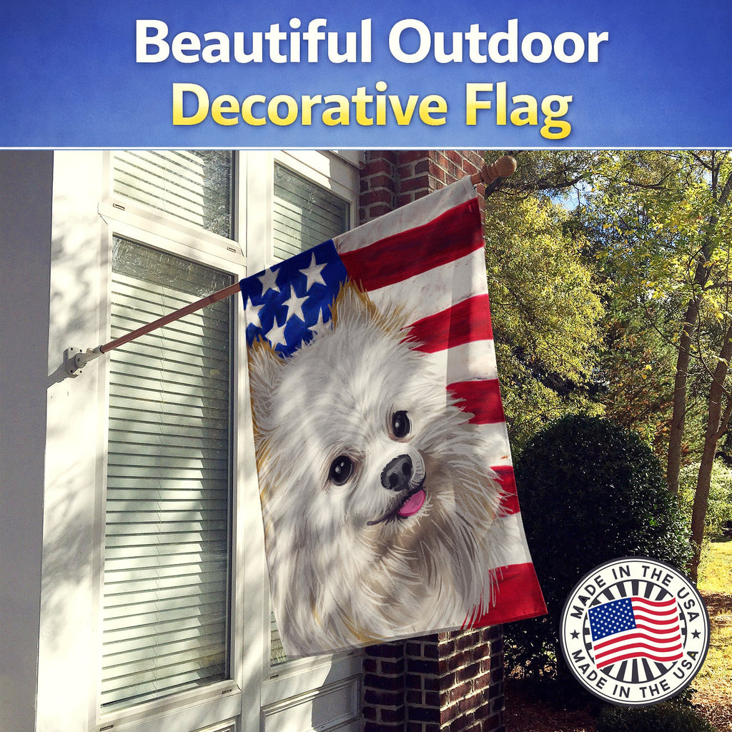 Japanese Spitz American Flag House Flag 28x40 Porch Sleeve Pole Decorative Outside Yard Banner Artwork Wall Hanging, Polyester