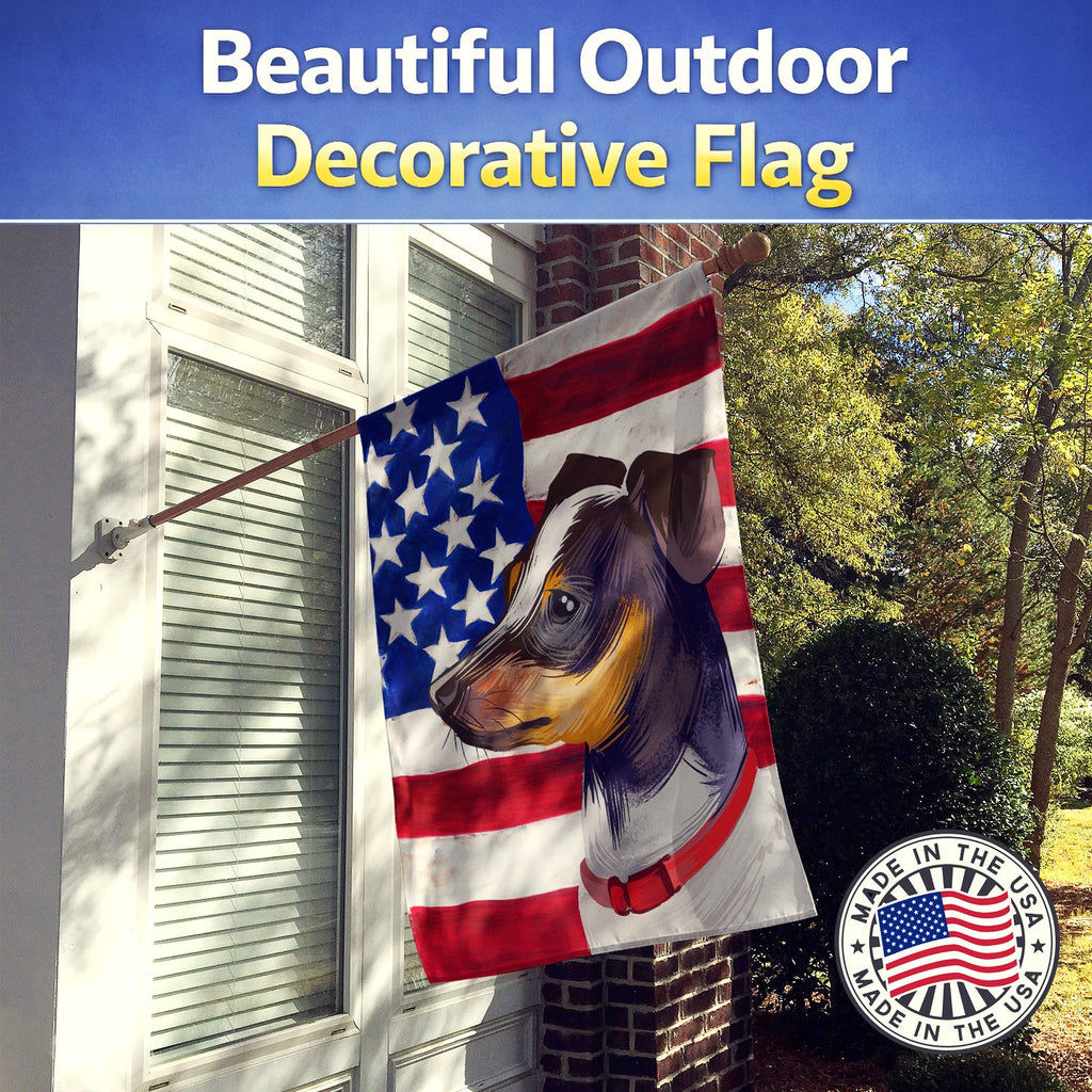 Japanese Terrier American Flag House Flag 28x40 Porch Sleeve Pole Decorative Outside Yard Banner Artwork Wall Hanging, Polyester