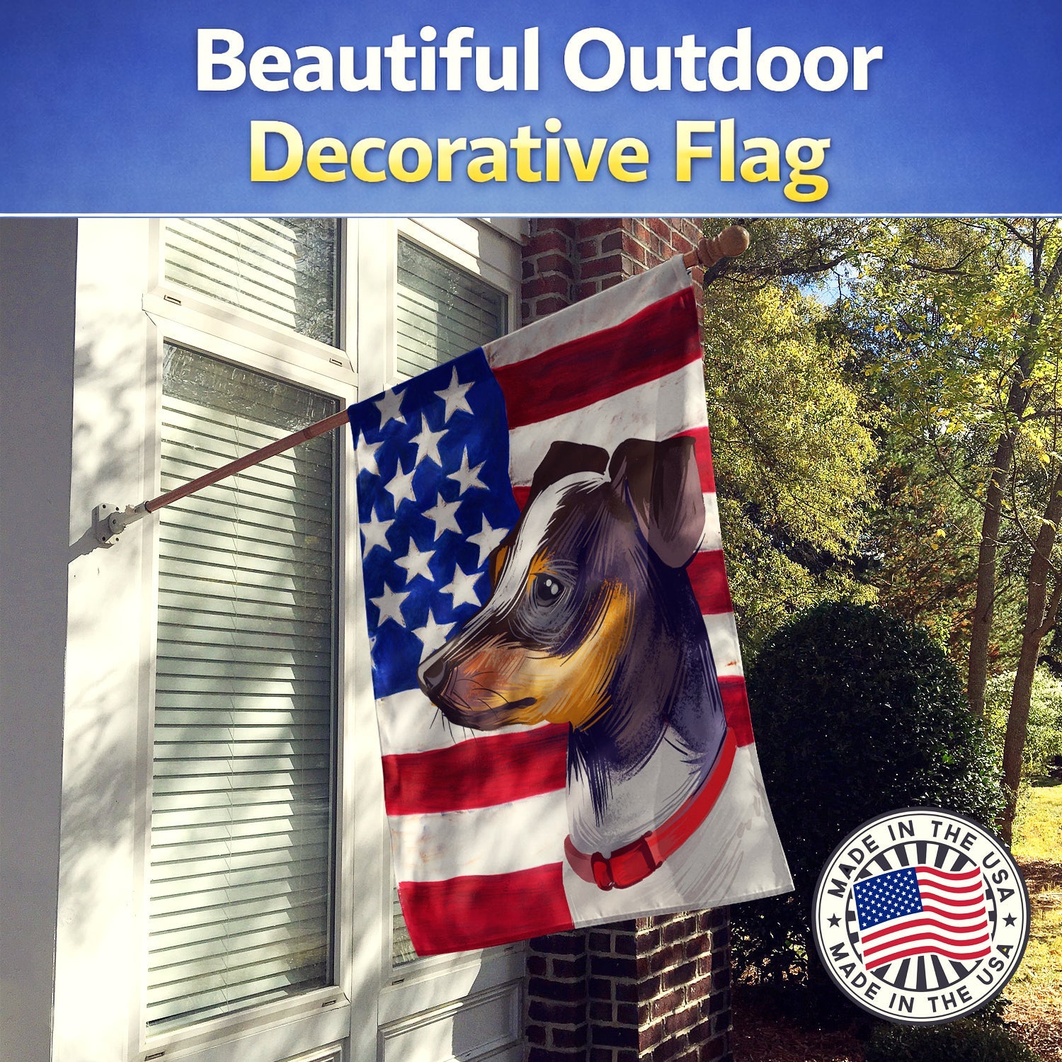 Japanese Terrier American Flag House Flag 28x40 Porch Sleeve Pole Decorative Outside Yard Banner Artwork Wall Hanging, Polyester