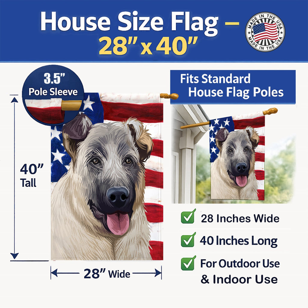 Kangal Dog American Flag House Flag 28x40 Porch Sleeve Pole Decorative Outside Yard Banner Artwork Wall Hanging, Polyester