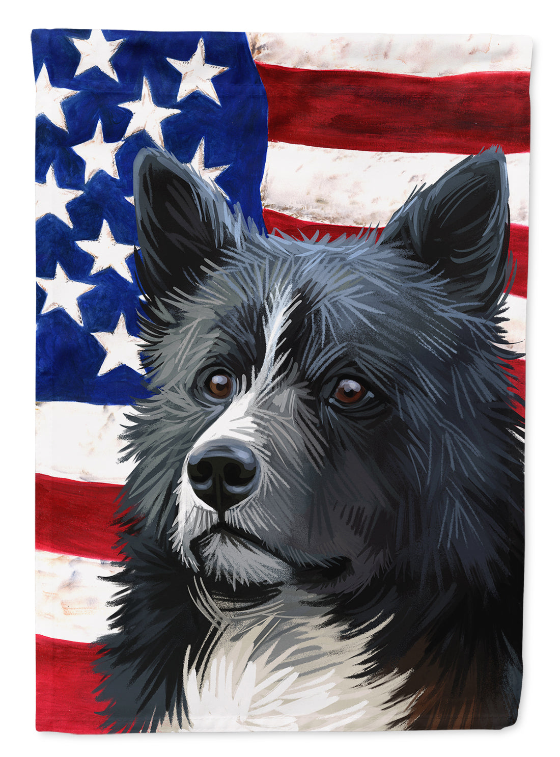 Karelian Bear Dog American Flag House Flag 28x40 Porch Sleeve Pole Decorative Outside Yard Banner Artwork Wall Hanging, Polyester