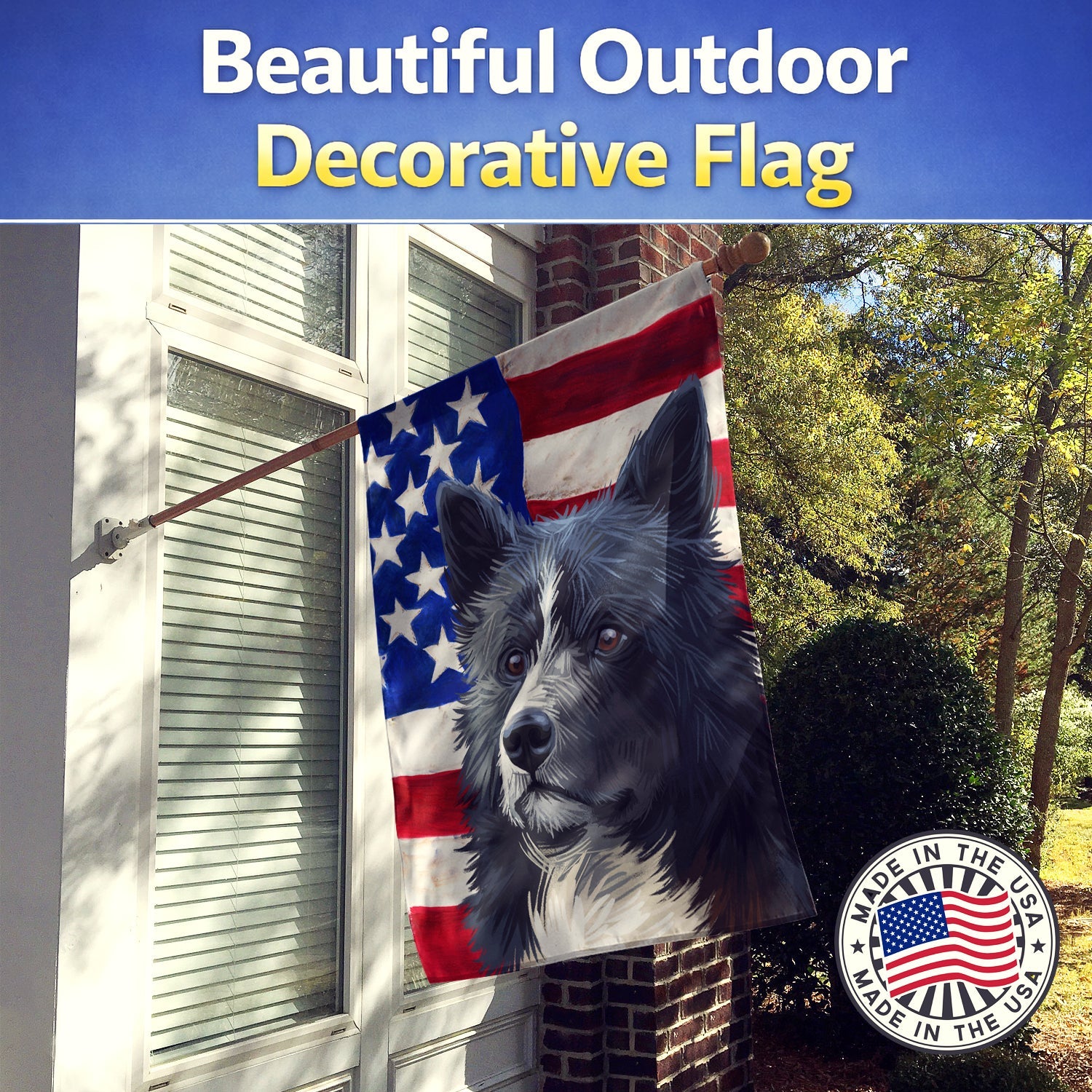 Karelian Bear Dog American Flag House Flag 28x40 Porch Sleeve Pole Decorative Outside Yard Banner Artwork Wall Hanging, Polyester