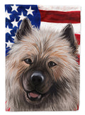 Keeshond American Flag House Flag 28x40 Porch Sleeve Pole Decorative Outside Yard Banner Artwork Wall Hanging, Polyester