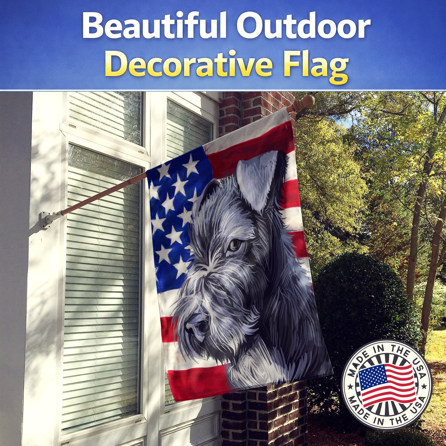 Kerry Blue Terrier American Flag House Flag 28x40 Porch Sleeve Pole Decorative Outside Yard Banner Artwork Wall Hanging, Polyester