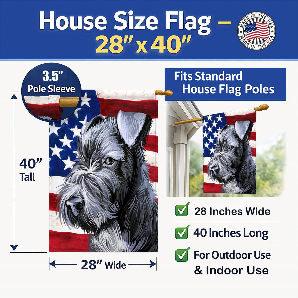 Kerry Blue Terrier American Flag House Flag 28x40 Porch Sleeve Pole Decorative Outside Yard Banner Artwork Wall Hanging, Polyester