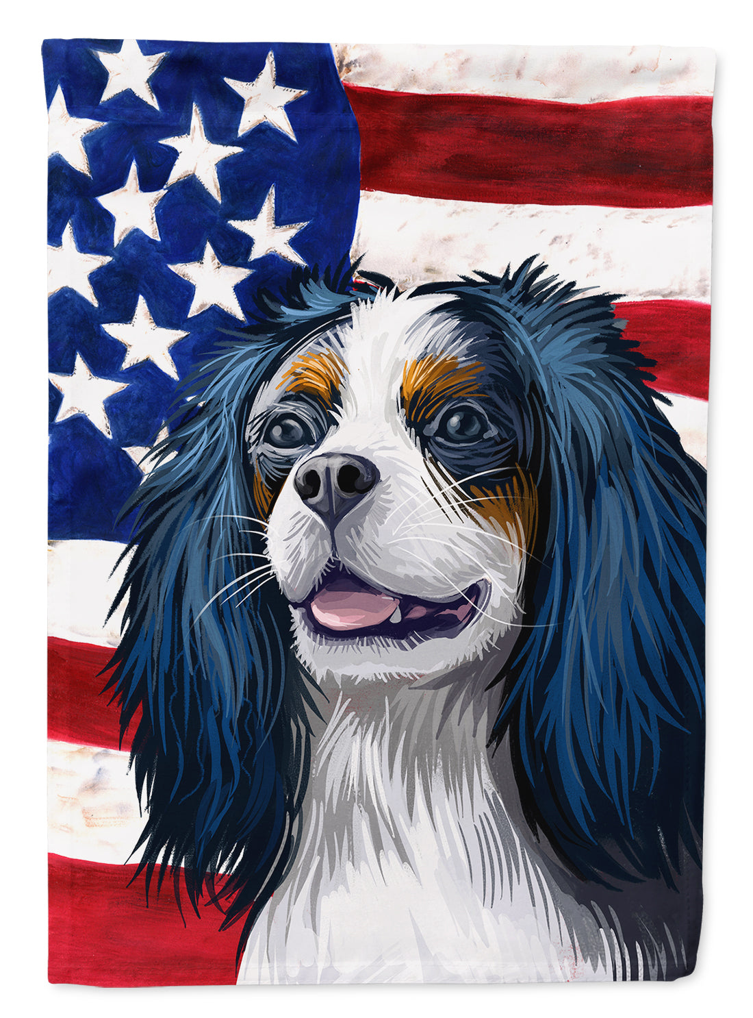 King Charles Spaniel American Flag House Flag 28x40 Porch Sleeve Pole Decorative Outside Yard Banner Artwork Wall Hanging, Polyester