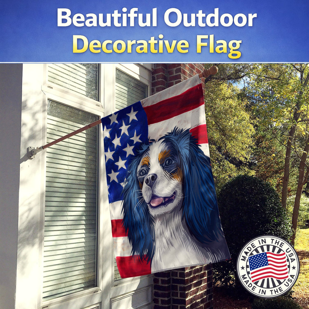 King Charles Spaniel American Flag House Flag 28x40 Porch Sleeve Pole Decorative Outside Yard Banner Artwork Wall Hanging, Polyester