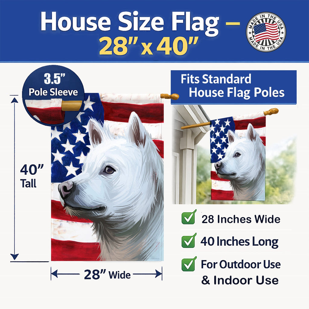 Kishu Ken American Flag House Flag 28x40 Porch Sleeve Pole Decorative Outside Yard Banner Artwork Wall Hanging, Polyester