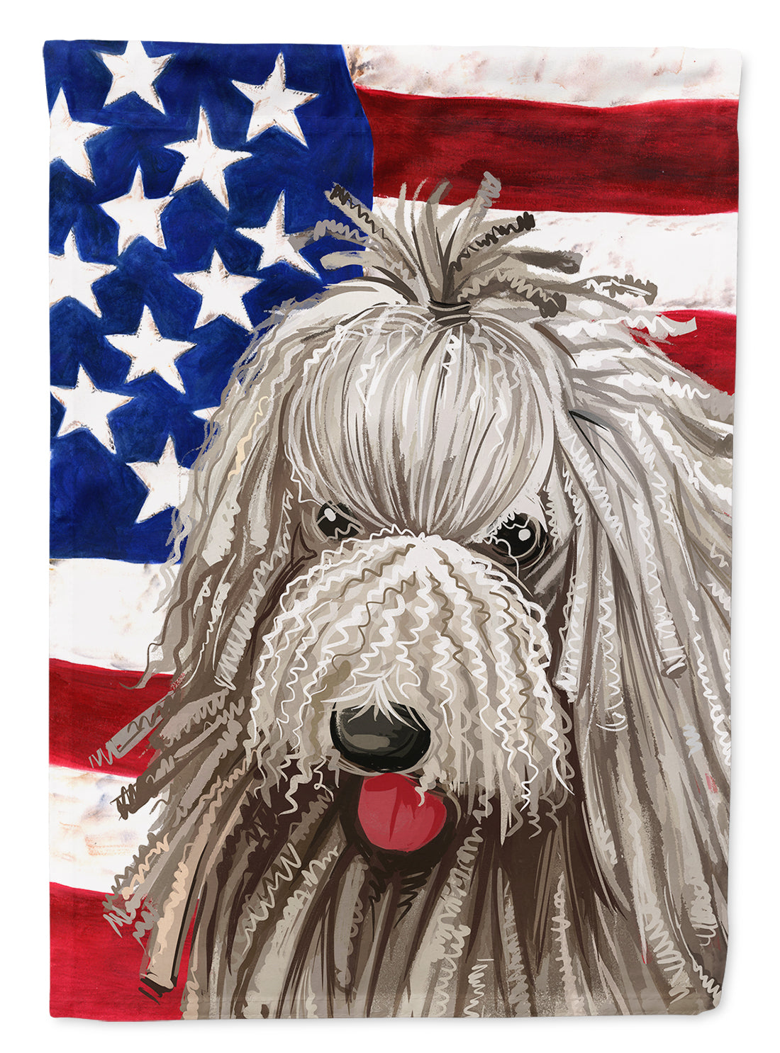 Komondor American Flag House Flag 28x40 Porch Sleeve Pole Decorative Outside Yard Banner Artwork Wall Hanging, Polyester