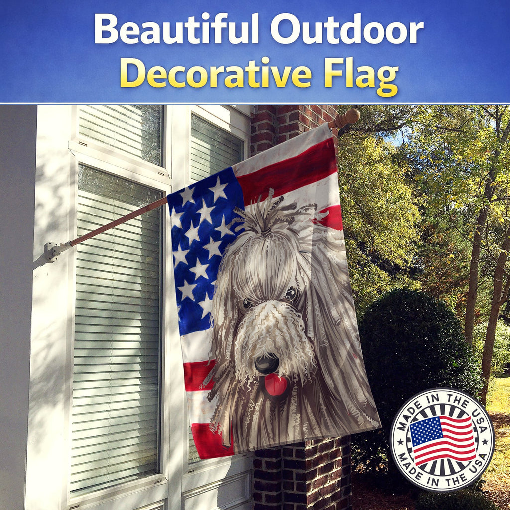 Komondor American Flag House Flag 28x40 Porch Sleeve Pole Decorative Outside Yard Banner Artwork Wall Hanging, Polyester