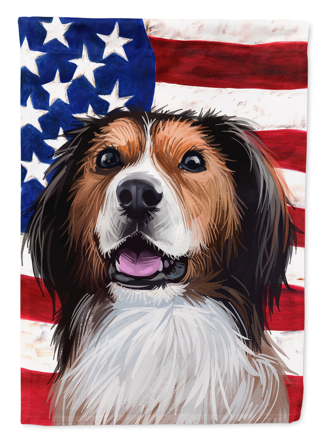 Kooikerhondje American Flag House Flag 28x40 Porch Sleeve Pole Decorative Outside Yard Banner Artwork Wall Hanging, Polyester