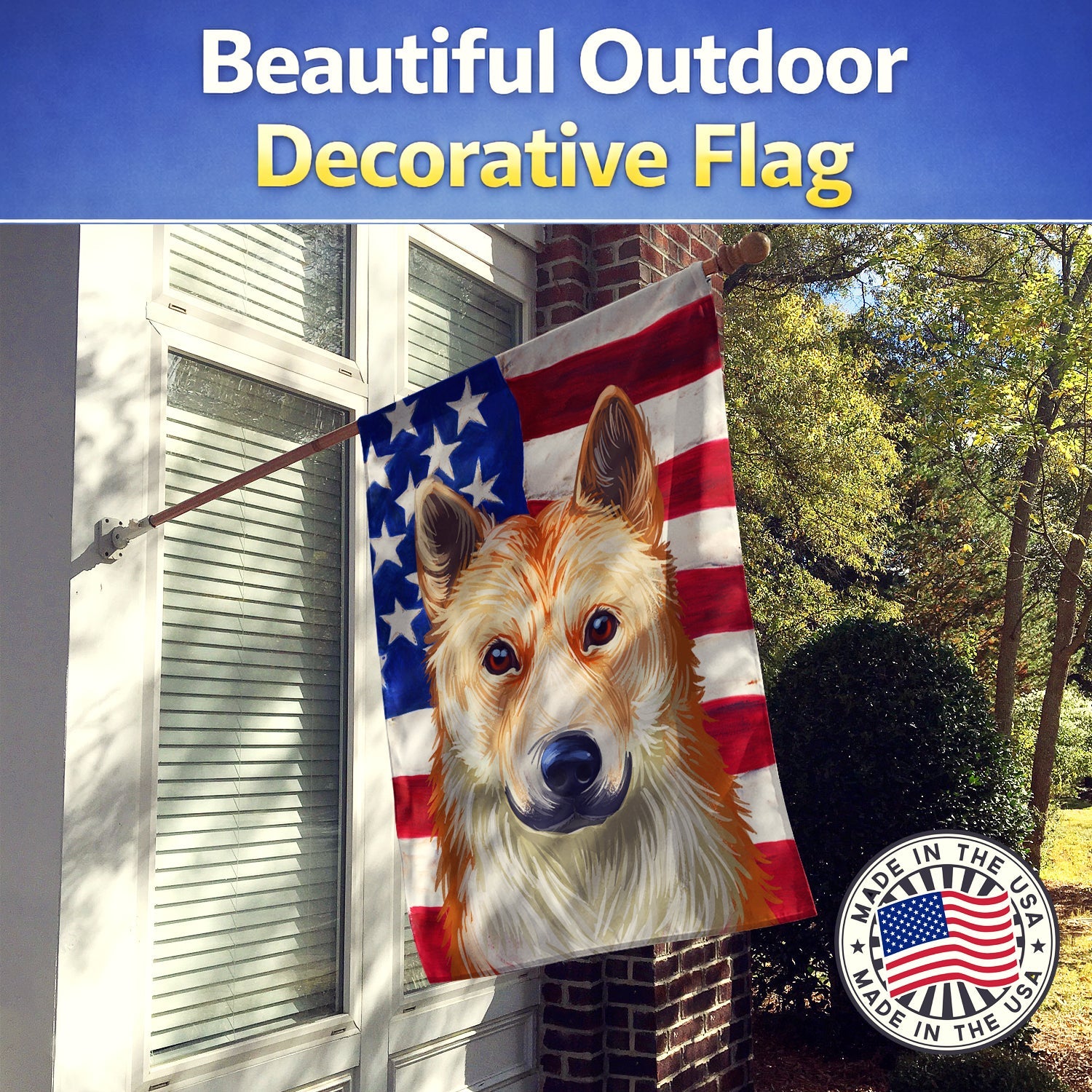 Korean Jindo American Flag House Flag 28x40 Porch Sleeve Pole Decorative Outside Yard Banner Artwork Wall Hanging, Polyester