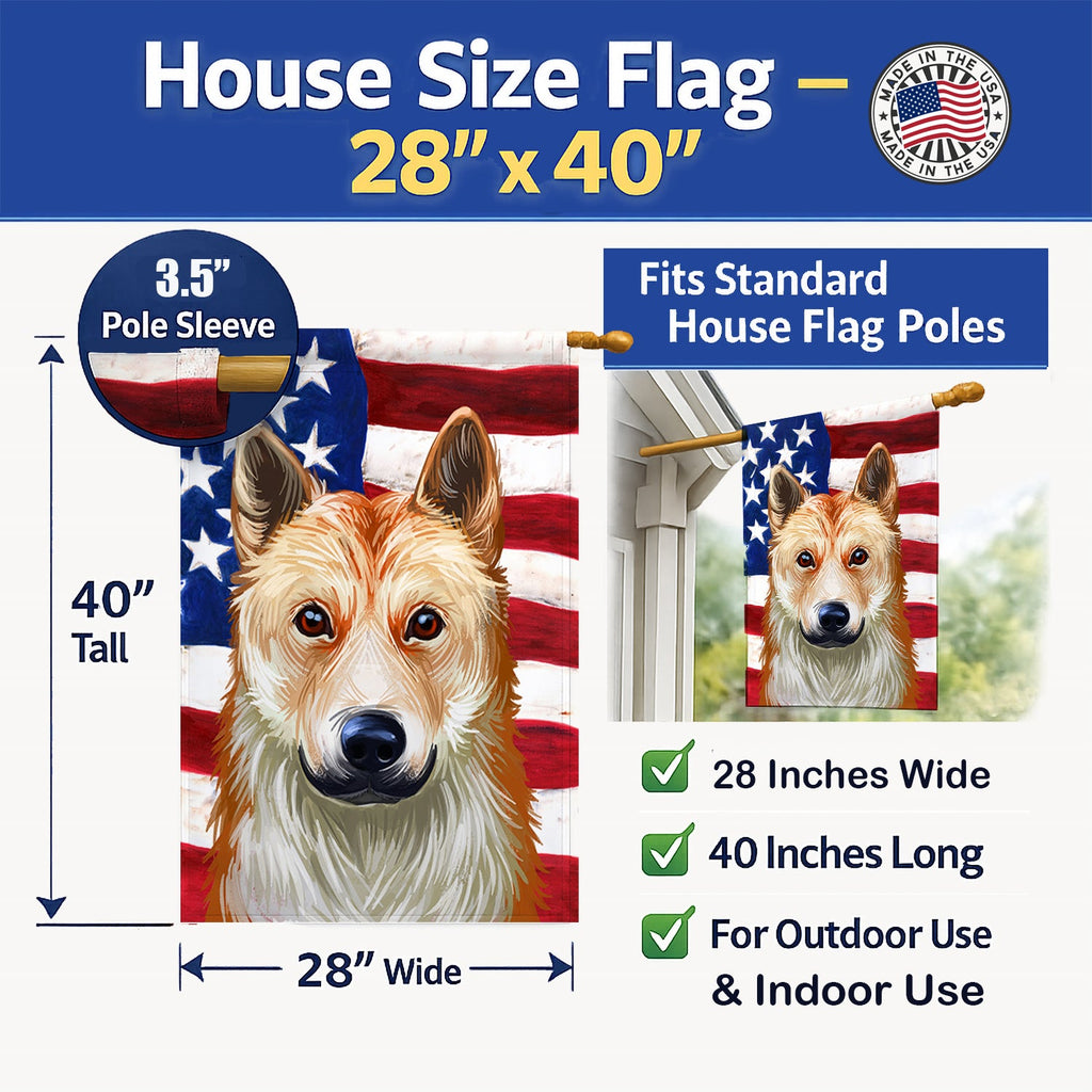 Korean Jindo American Flag House Flag 28x40 Porch Sleeve Pole Decorative Outside Yard Banner Artwork Wall Hanging, Polyester