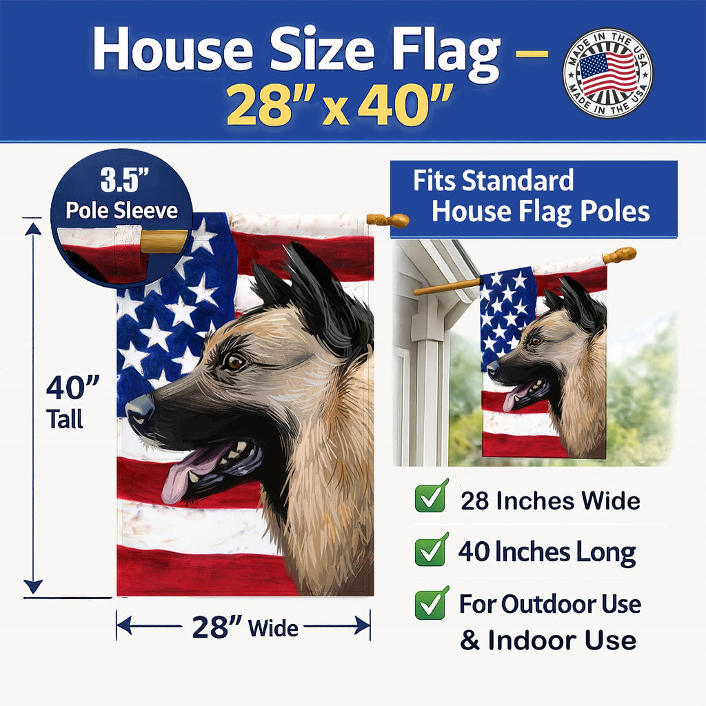 Kunming Wolfdog American Flag House Flag 28x40 Porch Sleeve Pole Decorative Outside Yard Banner Artwork Wall Hanging, Polyester