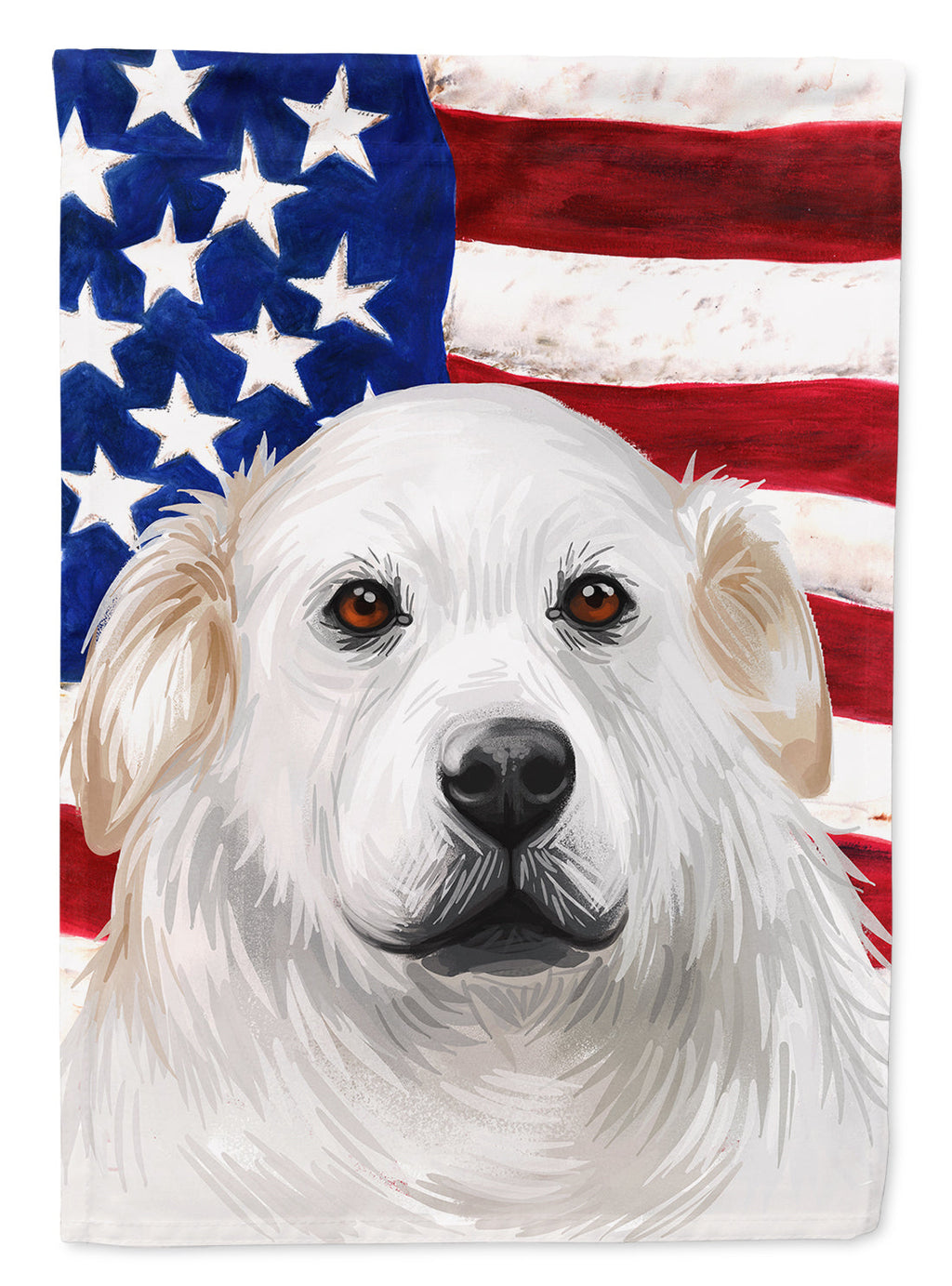 Kuvasz American Flag House Flag 28x40 Porch Sleeve Pole Decorative Outside Yard Banner Artwork Wall Hanging, Polyester