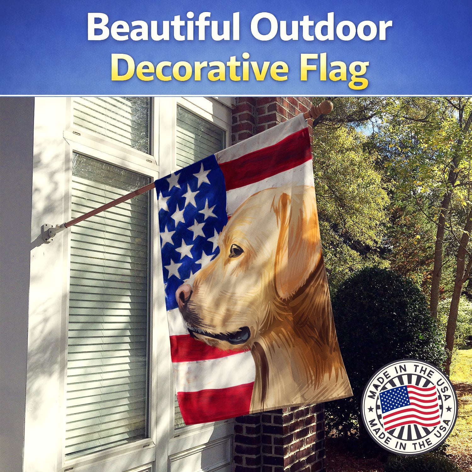 Labrador Retriever American Flag House Flag 28x40 Porch Sleeve Pole Decorative Outside Yard Banner Artwork Wall Hanging, Polyester