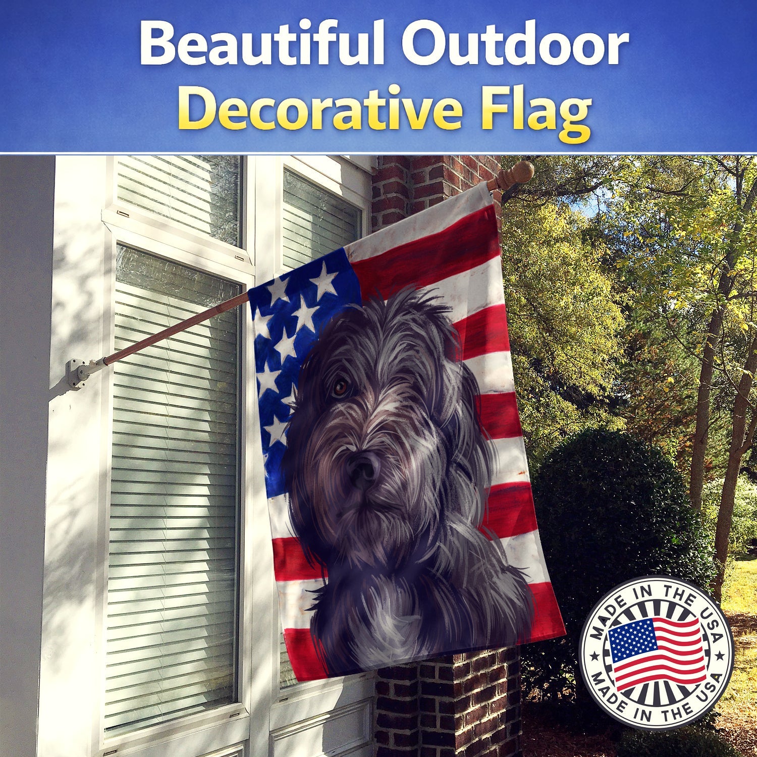 Lagotto Romagnolo American Flag House Flag 28x40 Porch Sleeve Pole Decorative Outside Yard Banner Artwork Wall Hanging, Polyester
