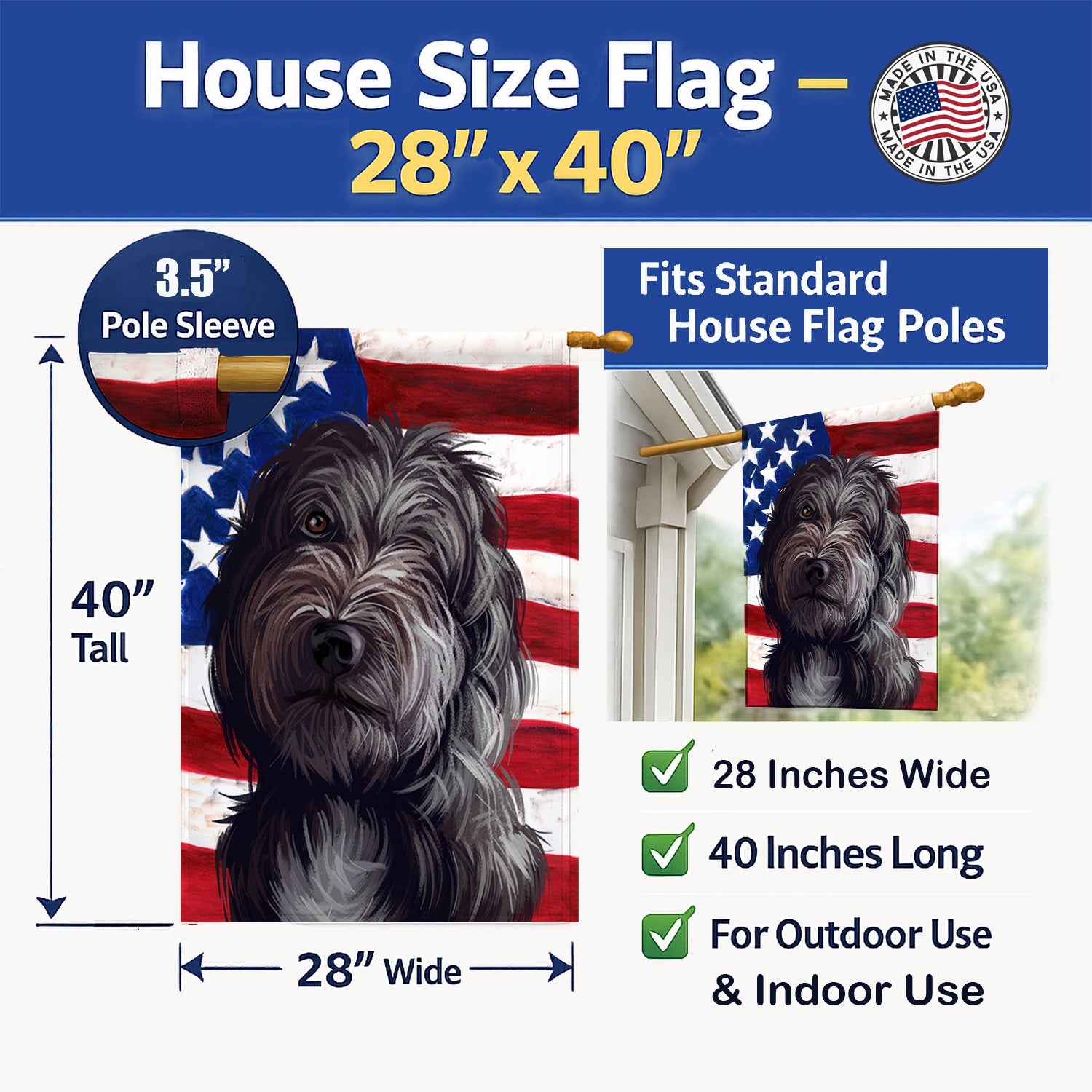 Lagotto Romagnolo American Flag House Flag 28x40 Porch Sleeve Pole Decorative Outside Yard Banner Artwork Wall Hanging, Polyester
